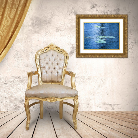 USA-Washington State-Pacific Northwest Sammamish trail Yellow Lake and lily pads in rain Gold Ornate Wood Framed Art Print with Double Matting by Gulin, Sylvia