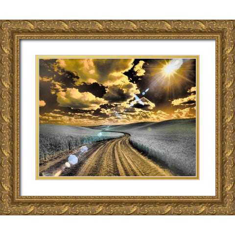 USA-Washington State-Palouse-Country backroad through spring crops Gold Ornate Wood Framed Art Print with Double Matting by Eggers, Terry