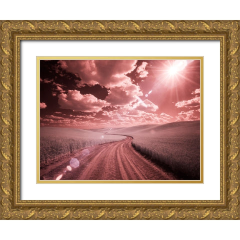 USA-Washington State-Palouse-Country backroad through spring crops Gold Ornate Wood Framed Art Print with Double Matting by Eggers, Terry