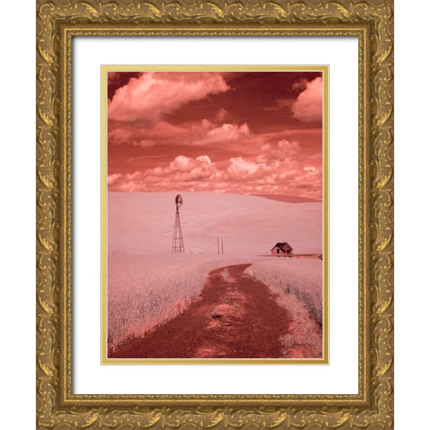 USA-Washington State-Palouse-Backroad through wheat field Gold Ornate Wood Framed Art Print with Double Matting by Eggers, Terry