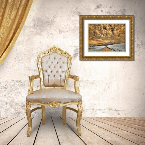 USA-Washington State-Palouse-Backcountry road through wheat field and clouds Gold Ornate Wood Framed Art Print with Double Matting by Eggers, Terry