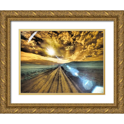 USA-Washington State-Palouse-Backcountry road through wheat field and clouds Gold Ornate Wood Framed Art Print with Double Matting by Eggers, Terry