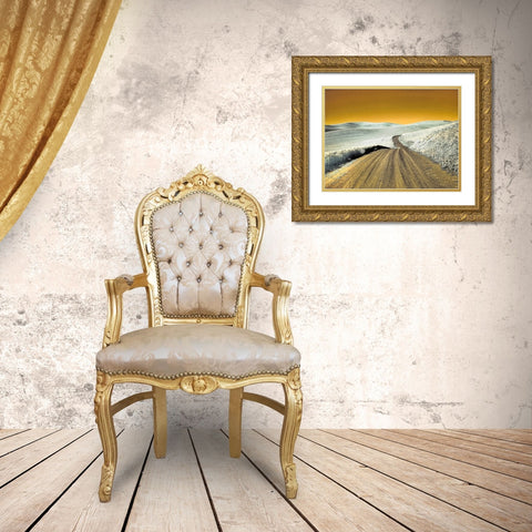 USA-Washington State-Palouse region-Country backroad through wheat fields Gold Ornate Wood Framed Art Print with Double Matting by Eggers, Terry