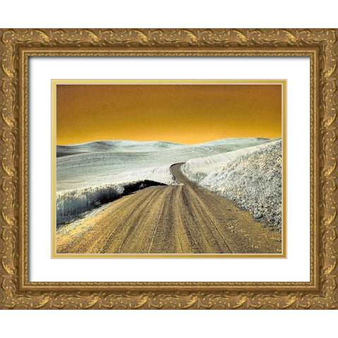 USA-Washington State-Palouse region-Country backroad through wheat fields Gold Ornate Wood Framed Art Print with Double Matting by Eggers, Terry
