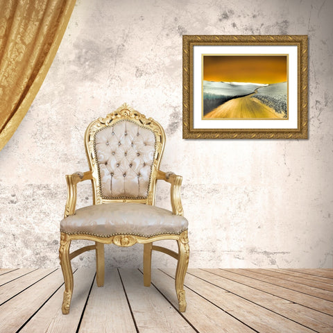 USA-Washington State-Palouse region-Country backroad through wheat fields Gold Ornate Wood Framed Art Print with Double Matting by Eggers, Terry
