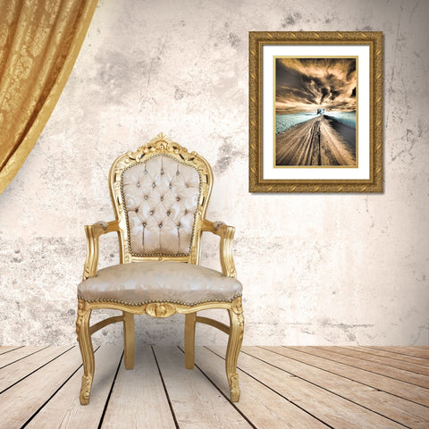 USA-Washington State-Palouse region-Backcountry road leading to Lone Tree Gold Ornate Wood Framed Art Print with Double Matting by Eggers, Terry