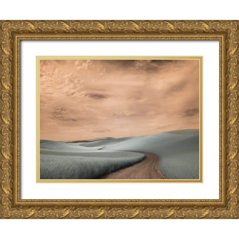 USA-Washington State-Palouse region-winding backcountry road through wheat fields Gold Ornate Wood Framed Art Print with Double Matting by Eggers, Terry