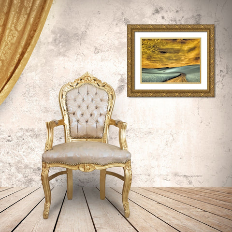 USA-Washington State-Palouse region-winding backcountry road through wheat fields Gold Ornate Wood Framed Art Print with Double Matting by Eggers, Terry