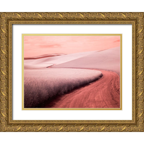 USA-Washington State-Palouse region-winding backcountry road through wheat fields Gold Ornate Wood Framed Art Print with Double Matting by Eggers, Terry