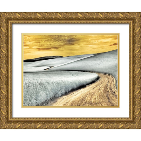 USA-Washington State-Palouse region-winding backcountry road through wheat fields Gold Ornate Wood Framed Art Print with Double Matting by Eggers, Terry