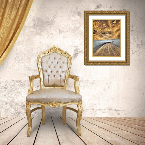 USA-Washington State-Palouse region-winding backcountry road through wheat fields Gold Ornate Wood Framed Art Print with Double Matting by Eggers, Terry