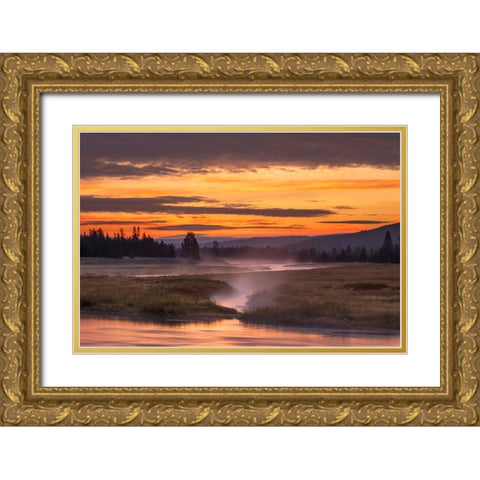 Madison River at sunrise-Yellowstone National Park-Wyoming Gold Ornate Wood Framed Art Print with Double Matting by Jones, Adam
