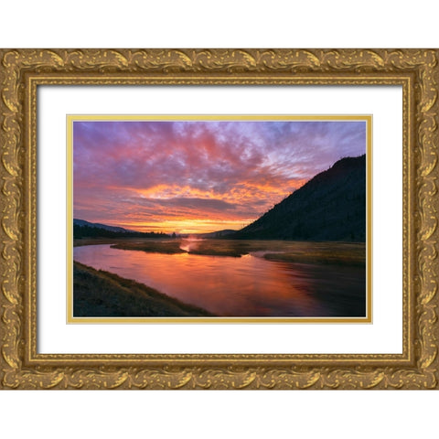 Madison River at sunrise-Yellowstone National Park-Wyoming Gold Ornate Wood Framed Art Print with Double Matting by Jones, Adam