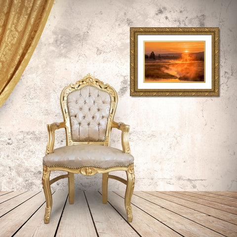Madison River at sunrise-Yellowstone National Park-Wyoming Gold Ornate Wood Framed Art Print with Double Matting by Jones, Adam