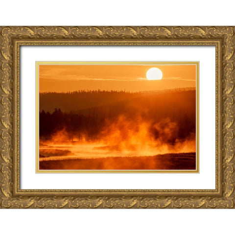 Madison River at sunrise-Yellowstone National Park-Wyoming Gold Ornate Wood Framed Art Print with Double Matting by Jones, Adam