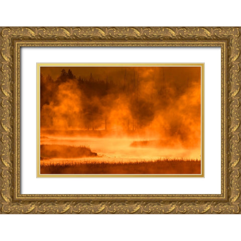 Madison River at sunrise-Yellowstone National Park-Wyoming Gold Ornate Wood Framed Art Print with Double Matting by Jones, Adam