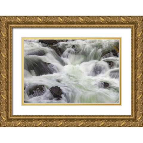 Flowing water in Firehole River-Yellowstone National Park-Wyoming Gold Ornate Wood Framed Art Print with Double Matting by Jones, Adam