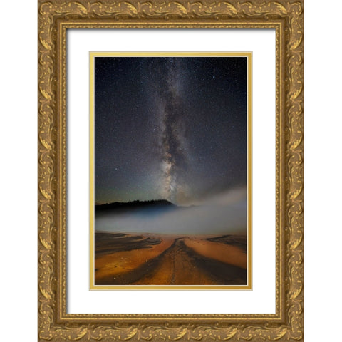 USA-Wyoming-Yellowstone National Park Milky Way above Grand Prismatic Spring Gold Ornate Wood Framed Art Print with Double Matting by Jaynes Gallery