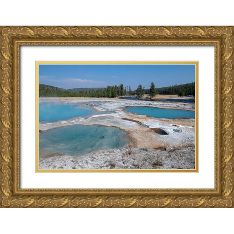 USA-Wyoming-Yellowstone National Park-Biscuit Basin-Black Diamond Pool Gold Ornate Wood Framed Art Print with Double Matting by Hopkins, Cindy Miller