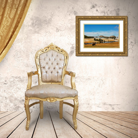 Yellowstone National Park-USA-Bison-buffalo-Steam-Old Faithful-Yellowstone River Gold Ornate Wood Framed Art Print with Double Matting by Sienda, Jolly