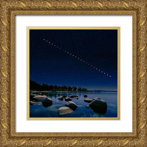 Total Lunar Eclipse Gold Ornate Wood Framed Art Print with Double Matting by Zhu, Hua