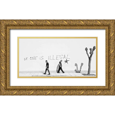 No One Is Illegal Gold Ornate Wood Framed Art Print with Double Matting by Sander, Martin