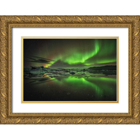 Glacier Lagoon Gold Ornate Wood Framed Art Print with Double Matting by Hoffmann, Raymond