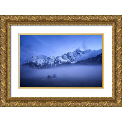 Misty Winter Evening Gold Ornate Wood Framed Art Print with Double Matting by Gastager, Daniel