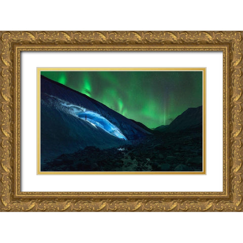 Athabasca Ice Burning Gold Ornate Wood Framed Art Print with Double Matting by De La, Javier