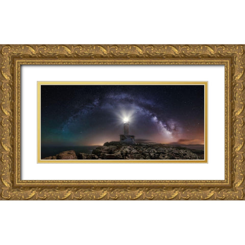 Lighthouse And Milky Way Gold Ornate Wood Framed Art Print with Double Matting by F. Turienzo, Carlos