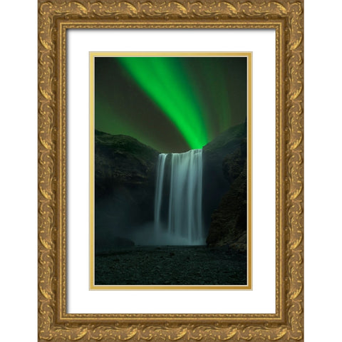 Skogafoss Gold Ornate Wood Framed Art Print with Double Matting by Zhu, Jingshu