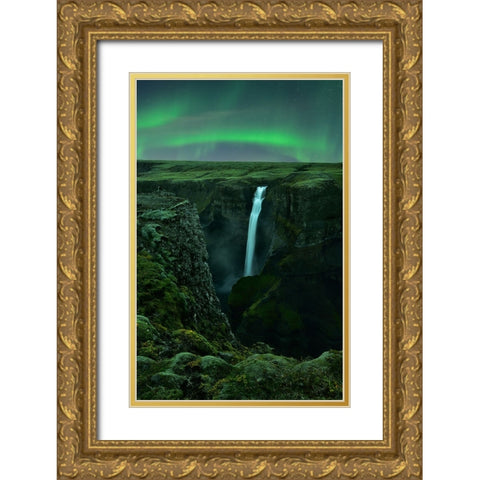 Green Night Gold Ornate Wood Framed Art Print with Double Matting by Xu, Mei