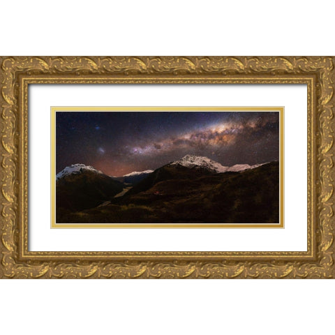 Mount Aspiring - Liverpool Hut Gold Ornate Wood Framed Art Print with Double Matting by Zhang, Yan
