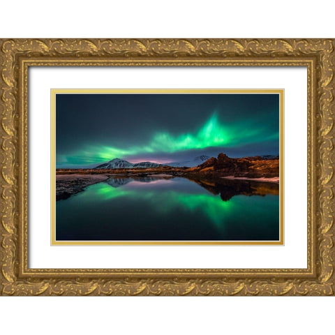 Mirrored Aurora Gold Ornate Wood Framed Art Print with Double Matting by Auf Dem, Andrea