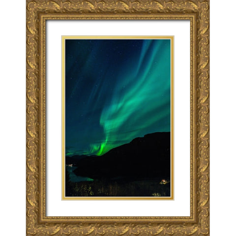 Northern Lights In October Gold Ornate Wood Framed Art Print with Double Matting by Caroline Stroksnes, Mette