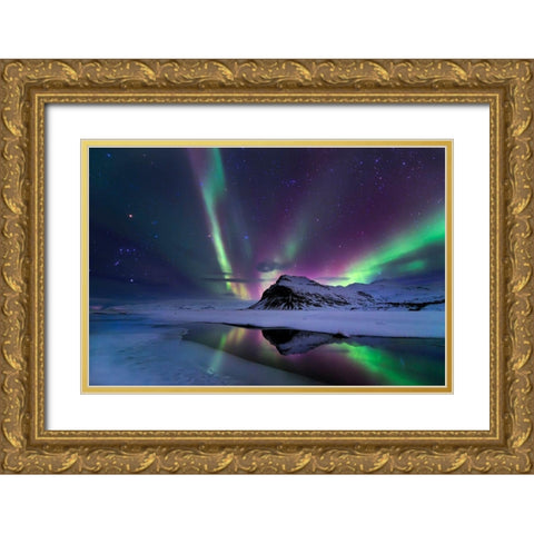 Northern Lights Reflection Gold Ornate Wood Framed Art Print with Double Matting by Auf Dem, Andrea