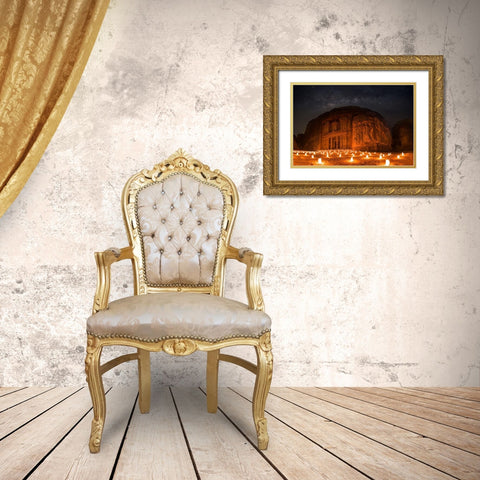 Petra By Night Gold Ornate Wood Framed Art Print with Double Matting by Jamal, Khalid