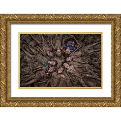 Happy Childrens Gold Ornate Wood Framed Art Print with Double Matting by Saputra, Daniel