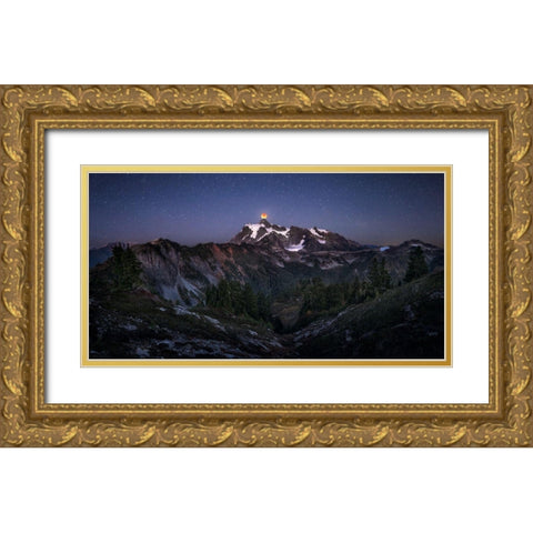 Blood Moon Over Mt. Shuksan Gold Ornate Wood Framed Art Print with Double Matting by Zhang, Joshua