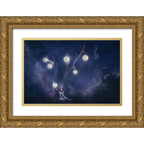 Planet Holder Gold Ornate Wood Framed Art Print with Double Matting by Loza, Evgeny