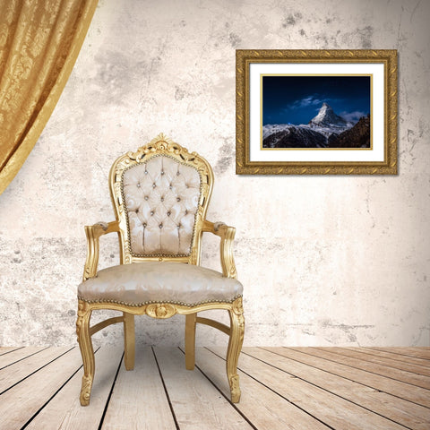 Full Moon At Matterhorn Gold Ornate Wood Framed Art Print with Double Matting by Gonzalez Vera, Jesus