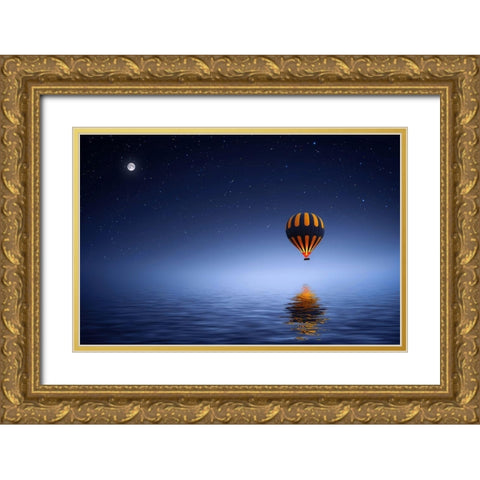 Air Ballon Gold Ornate Wood Framed Art Print with Double Matting by Hamiti, Bess