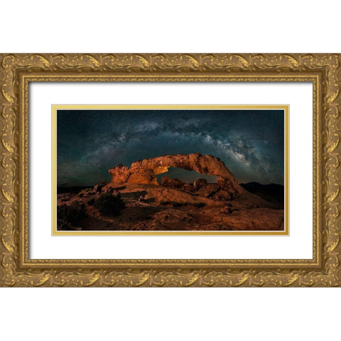 Milky Way Over The Sunset Arch Gold Ornate Wood Framed Art Print with Double Matting by Zhu, Hua
