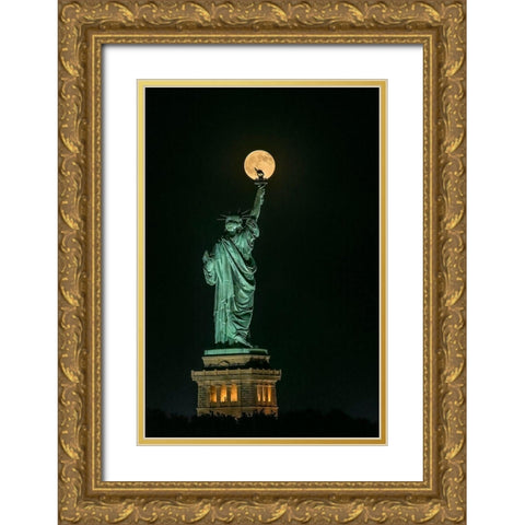Statue Of Liberty Gold Ornate Wood Framed Art Print with Double Matting by Zhu, Hua