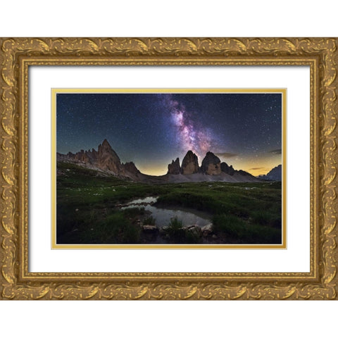 Tre Cime Di Lavaredo Gold Ornate Wood Framed Art Print with Double Matting by Krivec, Ales