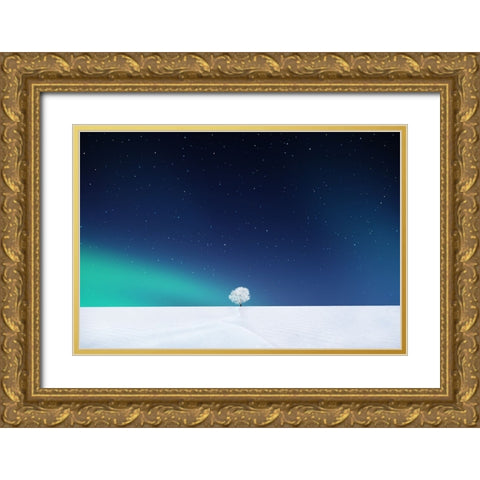 Winter Tree Gold Ornate Wood Framed Art Print with Double Matting by Hamiti, Bess