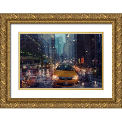 NYC 4 Gold Ornate Wood Framed Art Print with Double Matting by Della Latta, Massimo