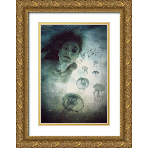 Siren Gold Ornate Wood Framed Art Print with Double Matting by Lazarska, Lucyna