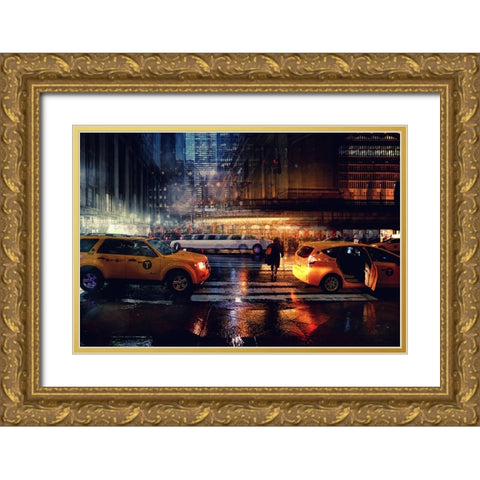Taxi Gold Ornate Wood Framed Art Print with Double Matting by Della Latta, Massimo