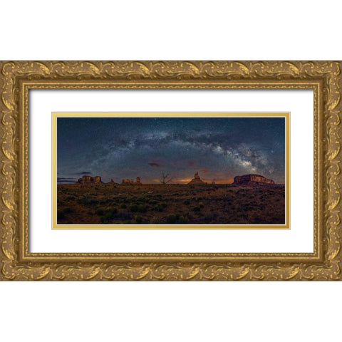 Milky Way Over The Monument Valley Gold Ornate Wood Framed Art Print with Double Matting by Zhu, Hua